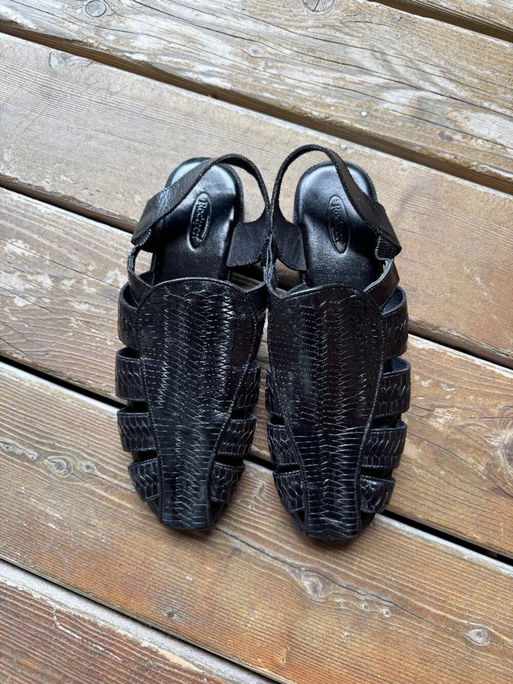 Rockport Black Leather Fisherman Caged Sandals in Women's 10M